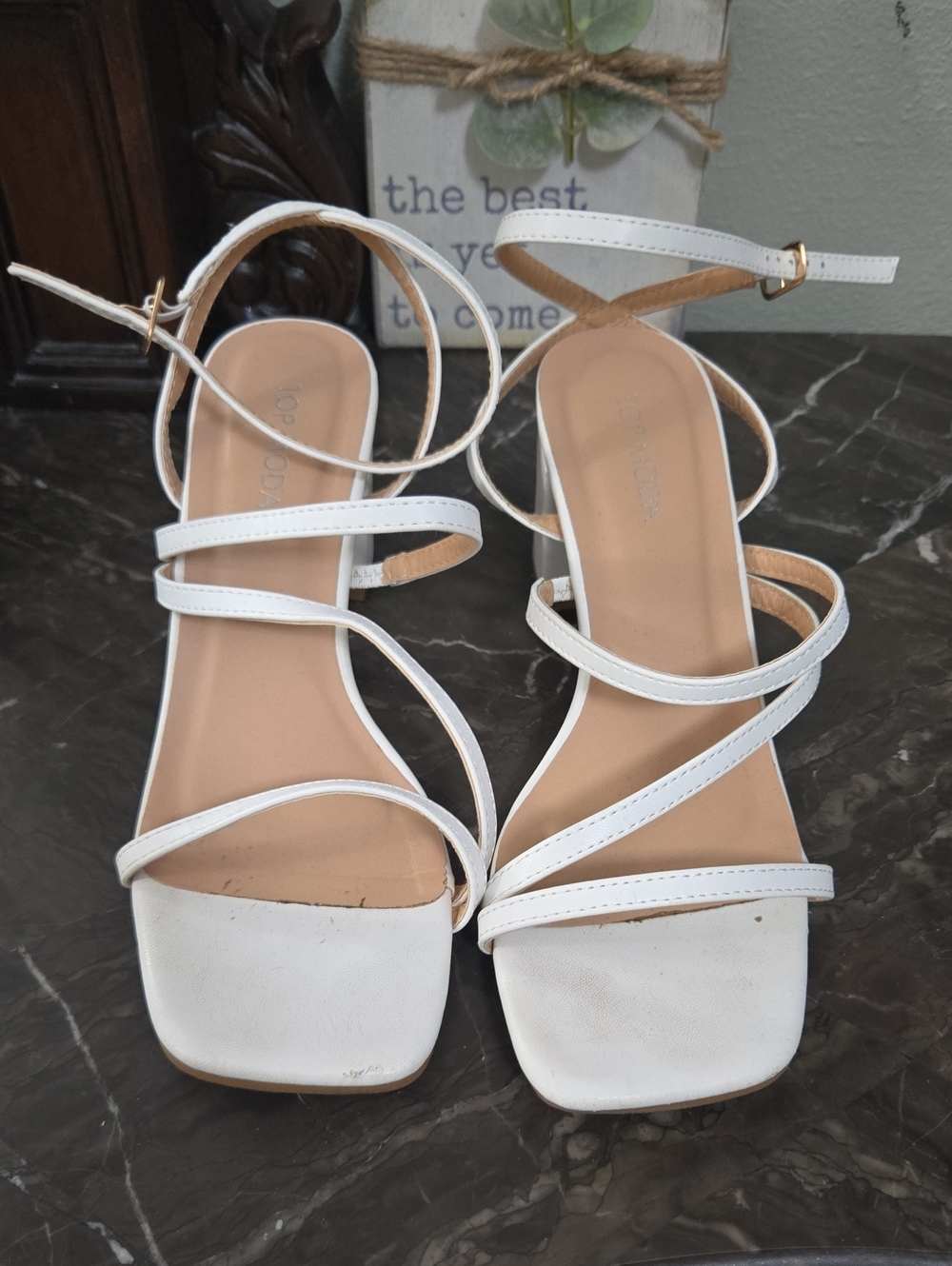 TOP Moda White Strappy Square-Toe Women's Sandals